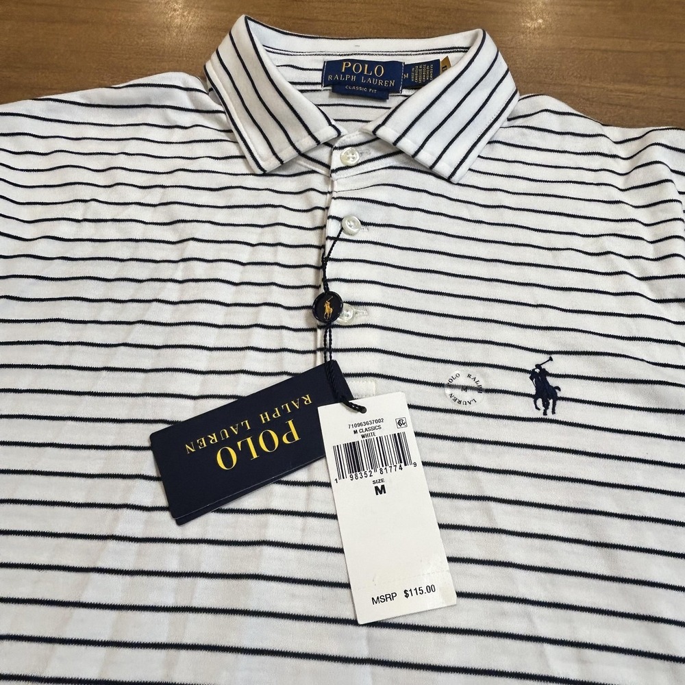 Polo Ralph Lauren Polo Shirt Mens M White Striped Classic Fit Pony NWT PINHOLE